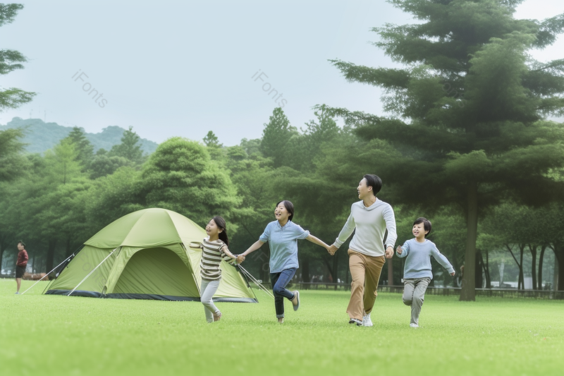 一家人在公园牵手奔跑实拍摄影图休闲生活,高清,摄影图,摄影图片,图片大全,摄影图免费下载